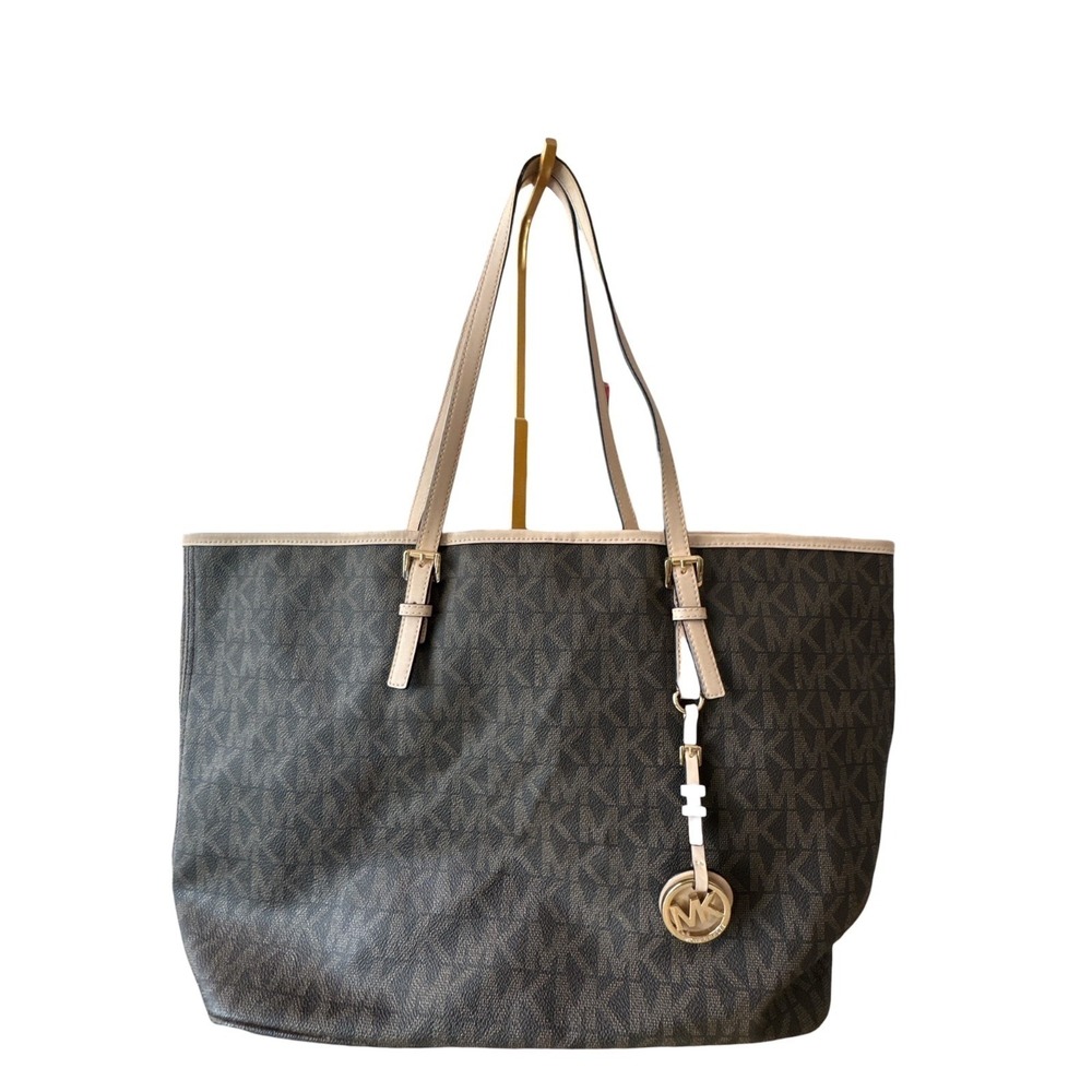 Michael Kors Jet Set Travel Tote Brown Medium Signature Canvas Bag Authentic